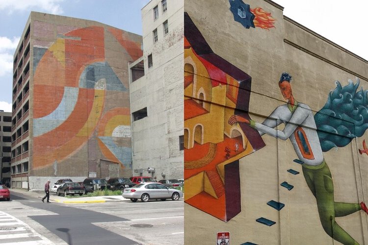 2 murals on 2 buildings