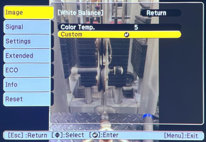 Custom settings on Epson projector White Balance settings