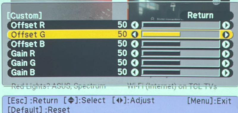 Offset G in Custom settings of the Epson projector