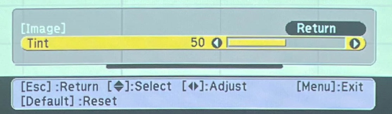 Tint settings in Epson projector settings