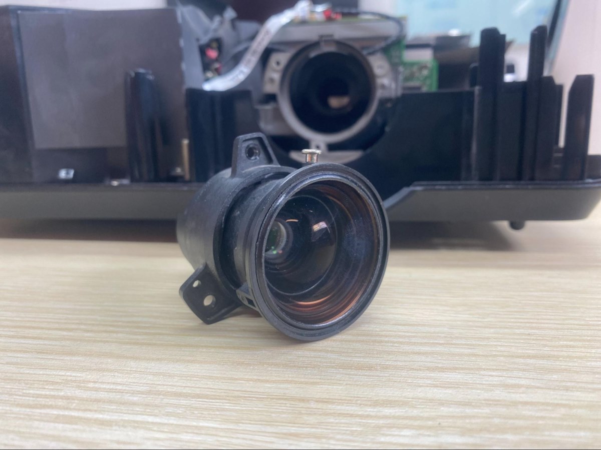 a projector lens placed in front of a projector