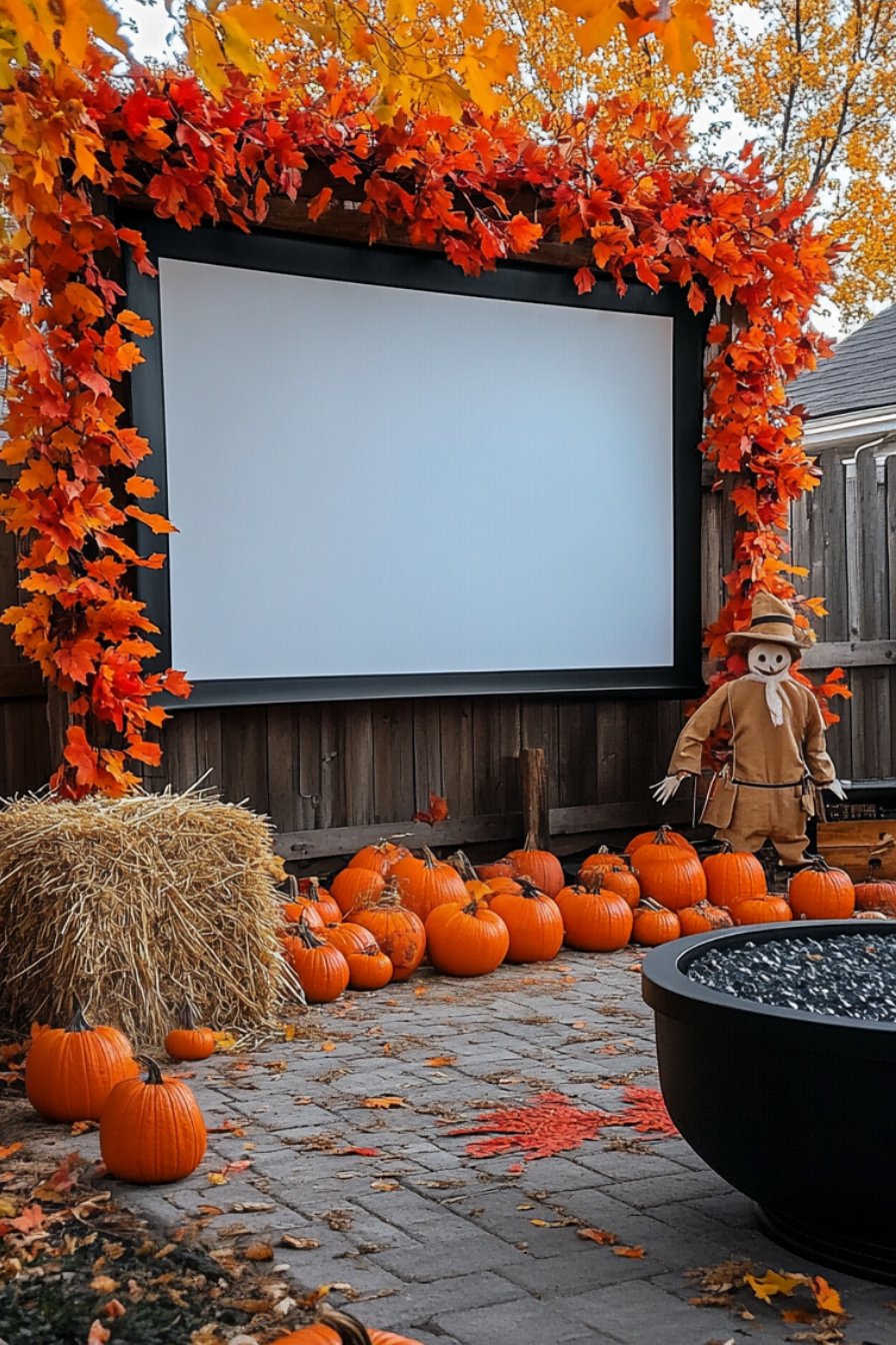 outdoor projector setup in backyard