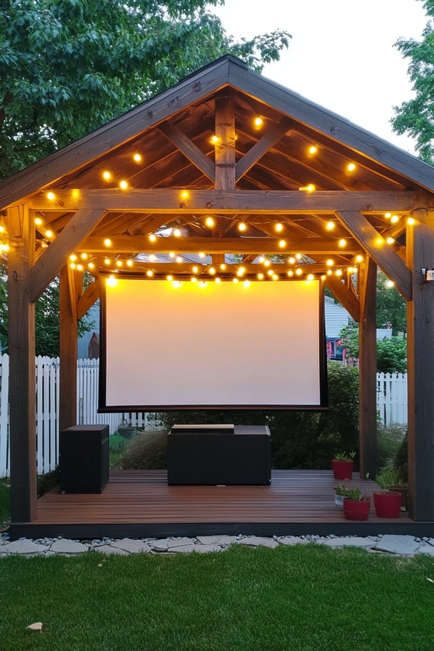 outdoor projector setup on a gazebo