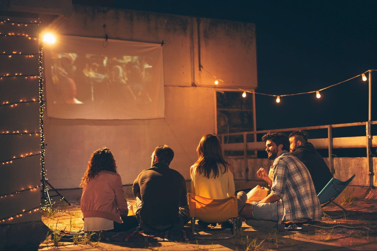 projector movie night on rooftop