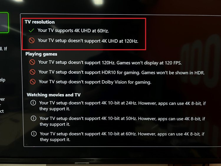 Samsung TV does not support 4K 120Hz, but does support 4K 60Hz