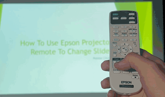 A hand is changing PowerPoint slide using Epson remote