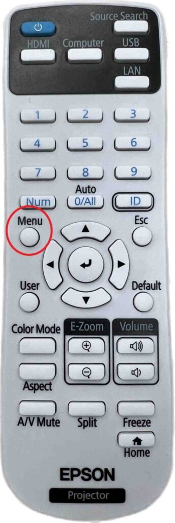 Menu button on Epson projector remote