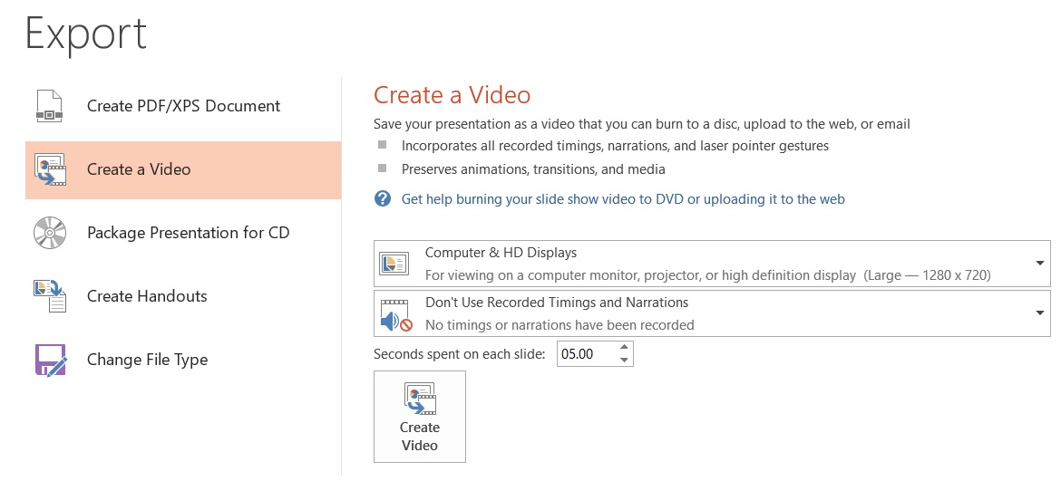 PowerPoint export file as a video