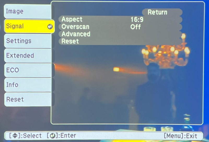 Signal setting screen when Epson projector in HDMI connection mode