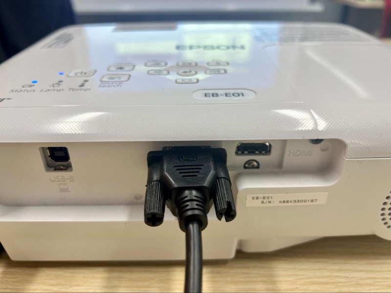 a VGA cable plugged into the Epson projector