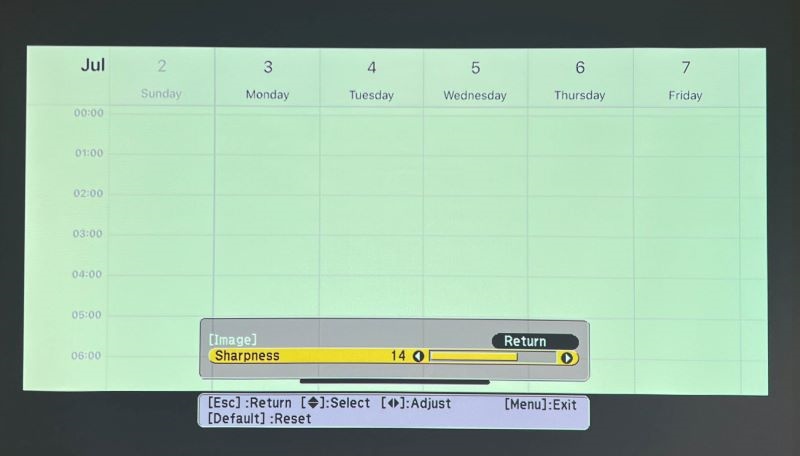 adjusting the Sharpness settings to make the Epson projector's image clearer