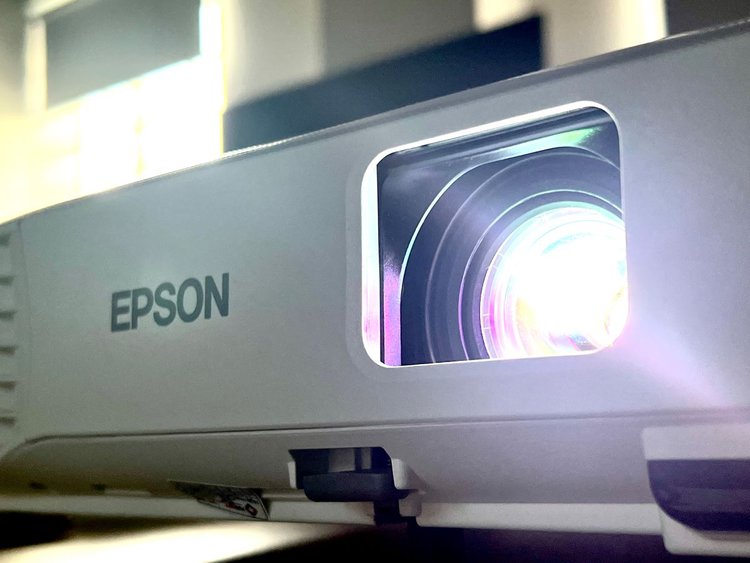 an epson projector shining white