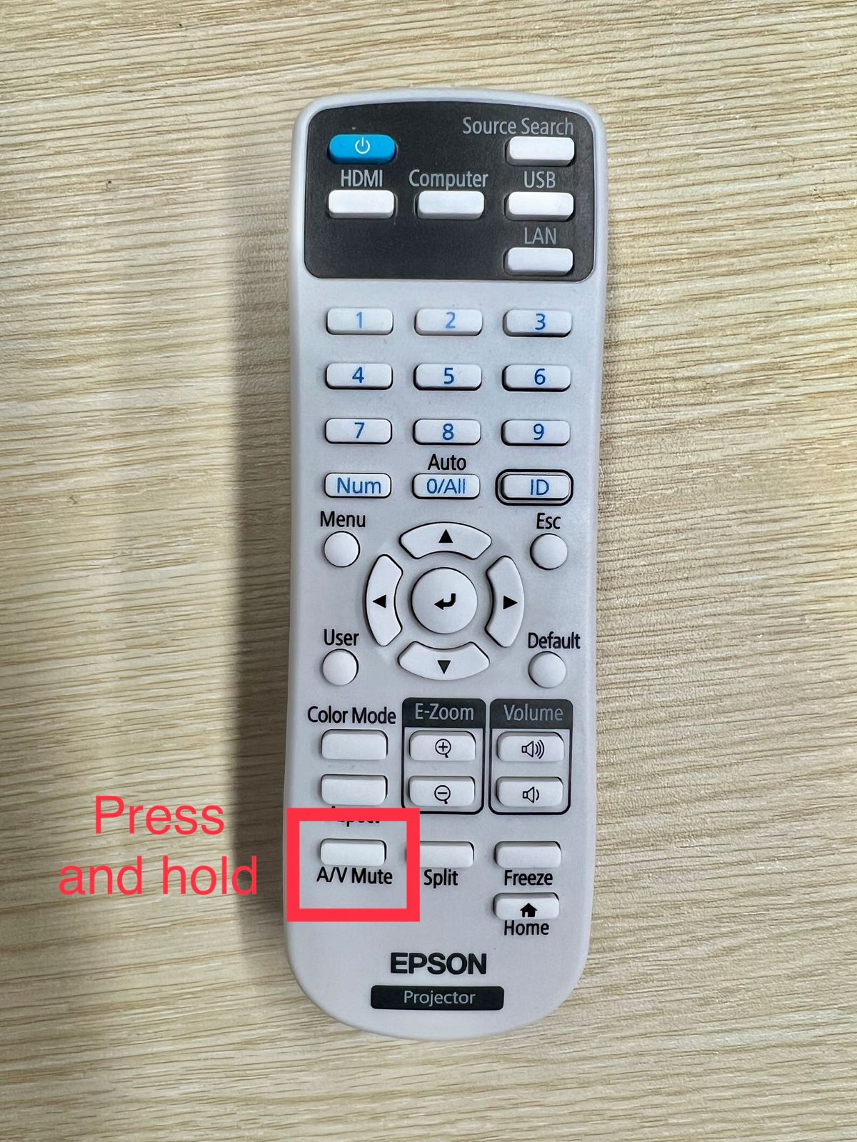 av mute button on an epson remote