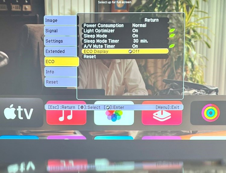 eco display feature is off on an epson projector