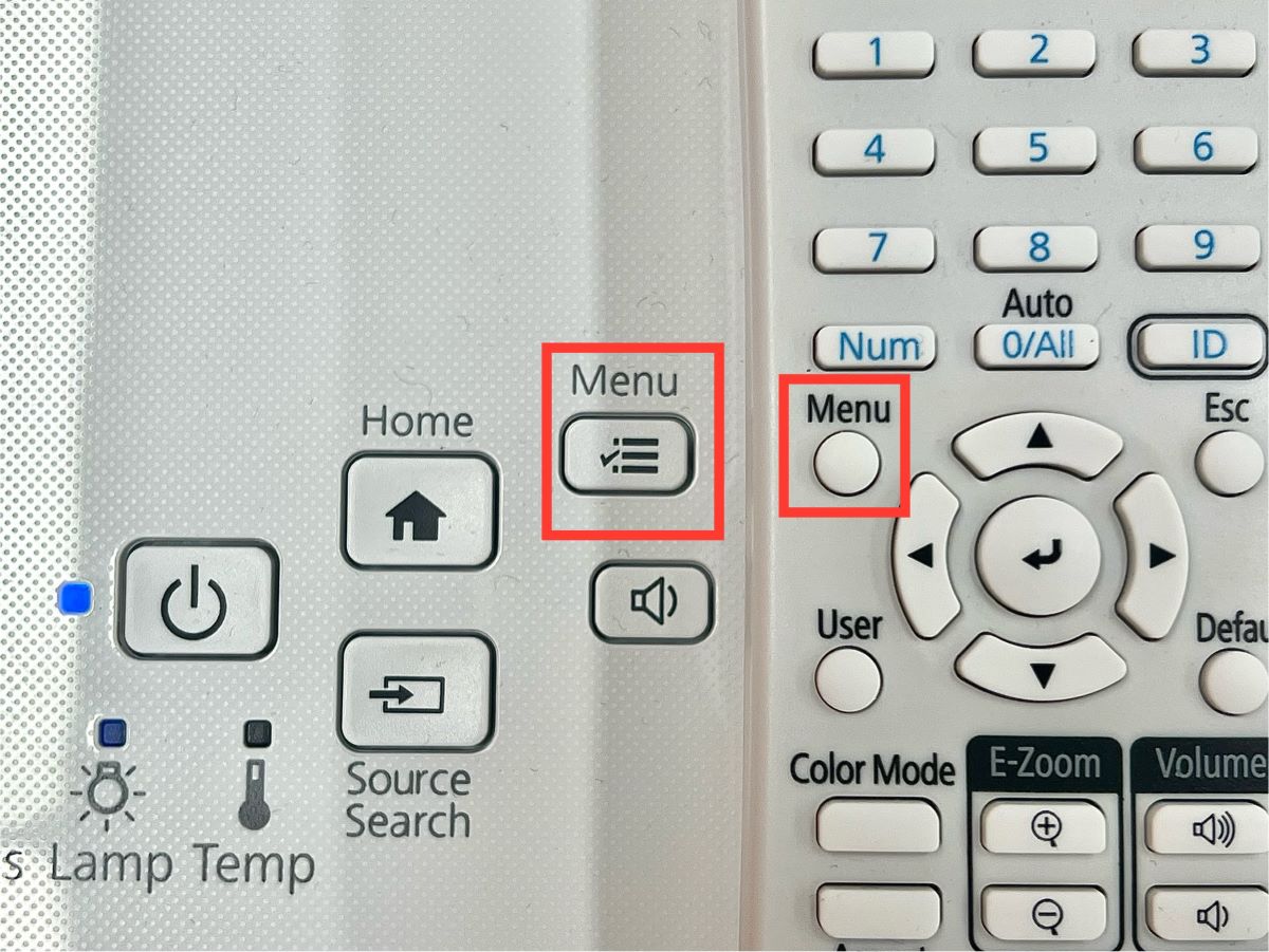 menu button on an epson projector and its remote