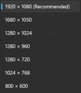 resolution options on a windows laptop