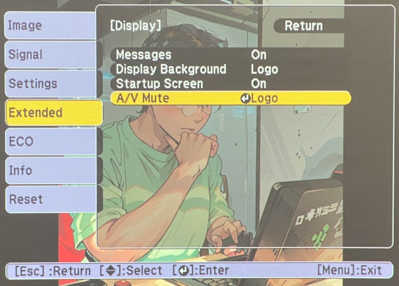 AV mute option in Epson projector Extended Display settings