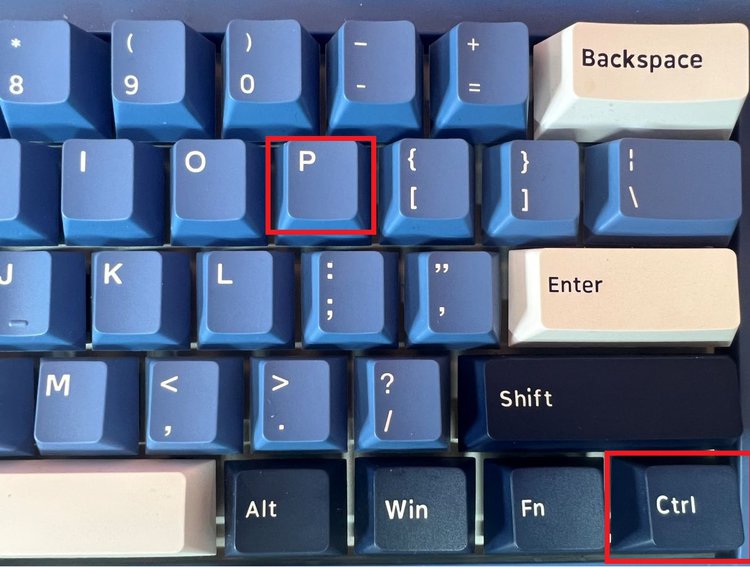 Ctrl and P button are being highlighted on the keyboard
