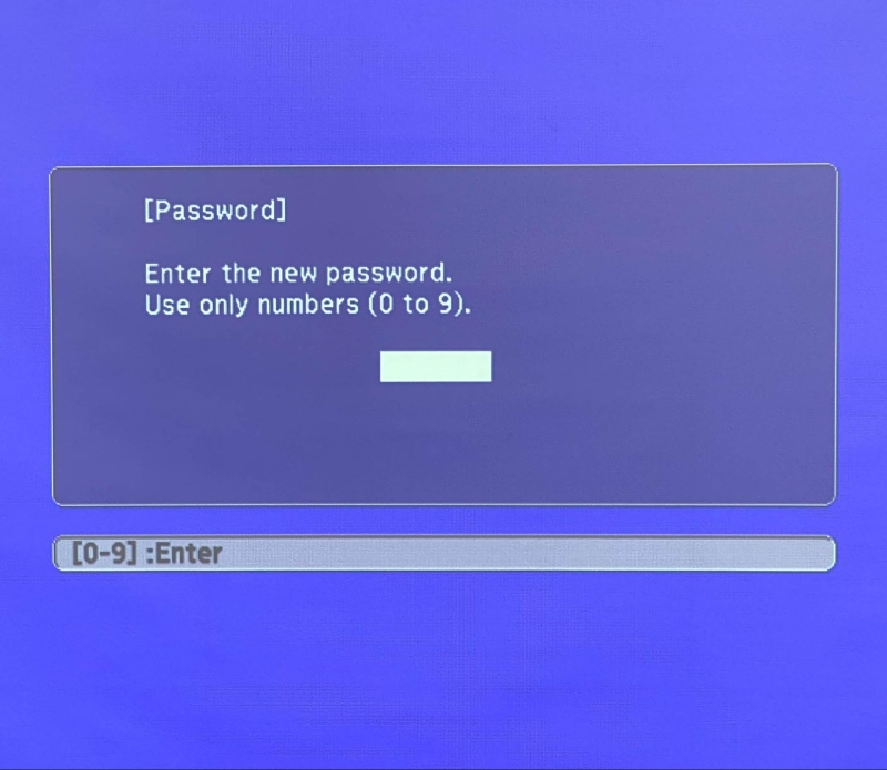 Enter the new password screen of the Epson projector