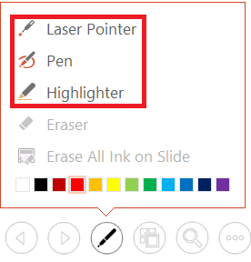 Laser pointer pen and highlighter settings in PowerPoint presentation