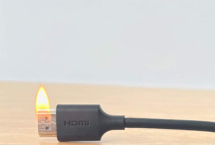 a HDMI cable catching fire