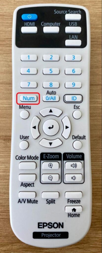 highlighted Num button on Epson projector remote