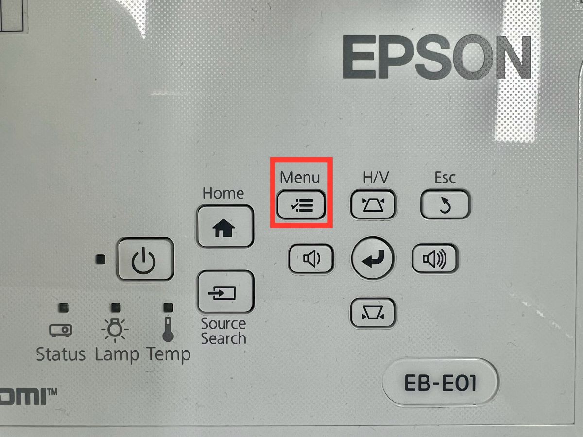 menu button on an epson projector is highlighted