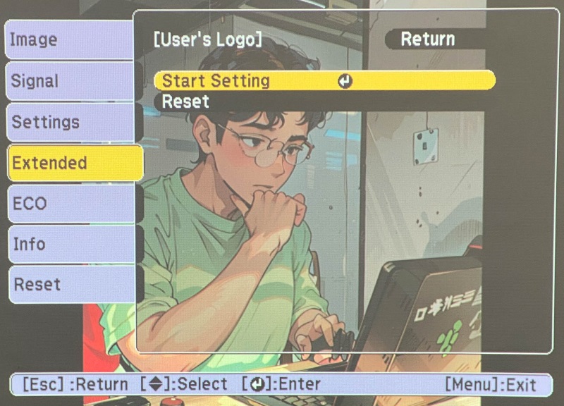 select Start Setting in Epson projector User's Logo settings