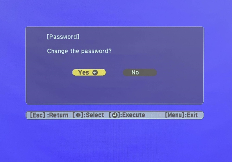 select Yes to change the Epson projector password