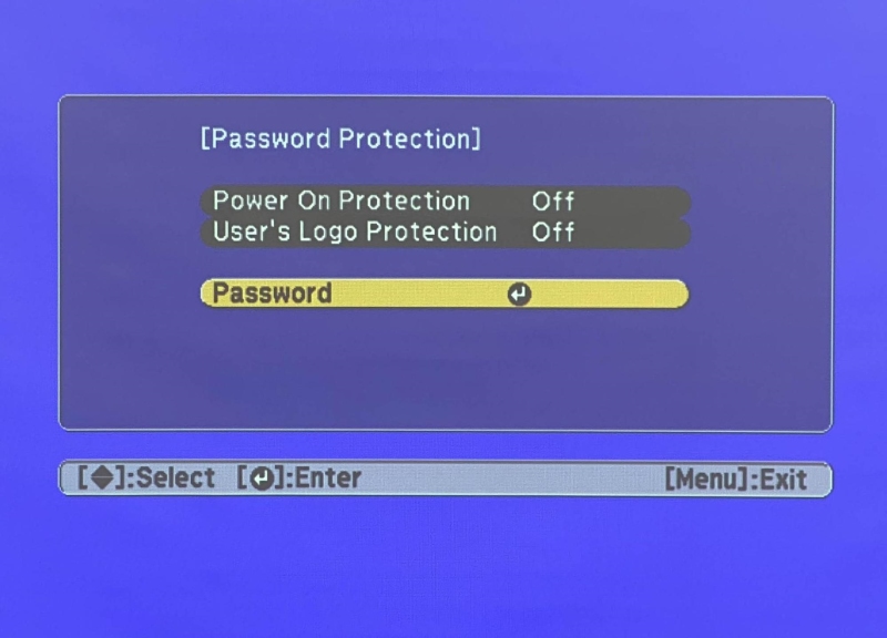 select the Password option in the Epson projector Password Projector settings