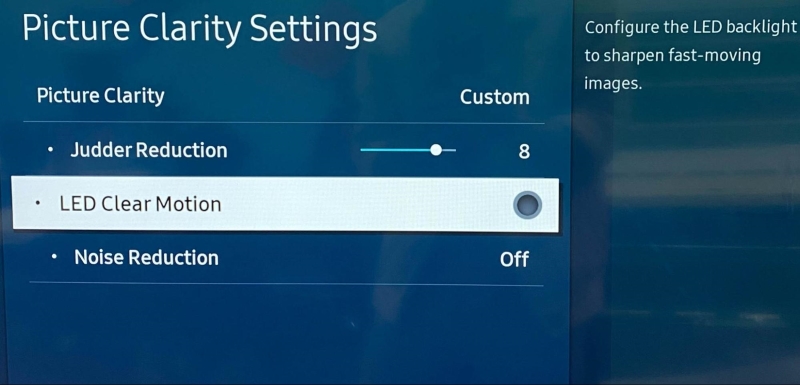 turn off the LED Clear Motion feature on Samsung TV