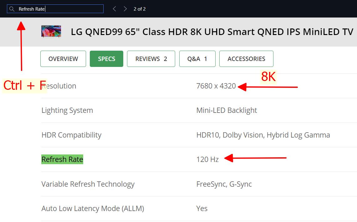 8K resolution & 120hz refresh rate of an lg tv