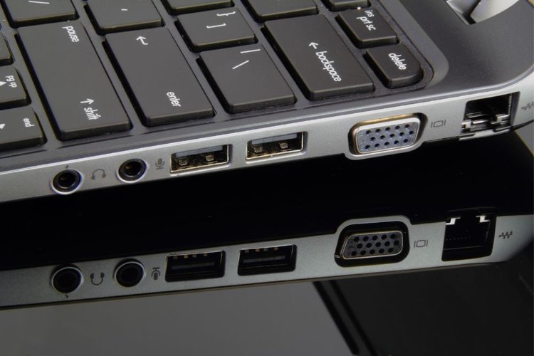 A VGA port on a laptop