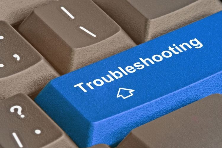 A blue troubleshooting button