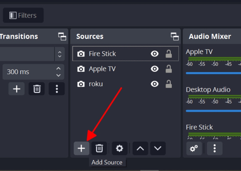 Add Source option in OBS