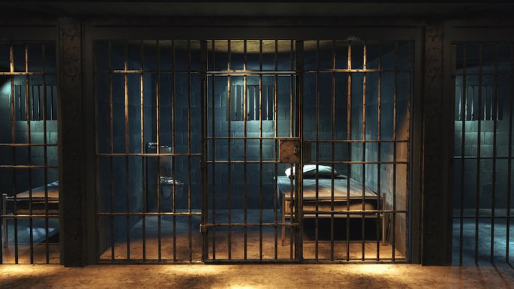 Dark jail cell at night