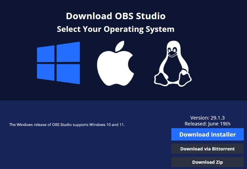 Download OBS Studio option