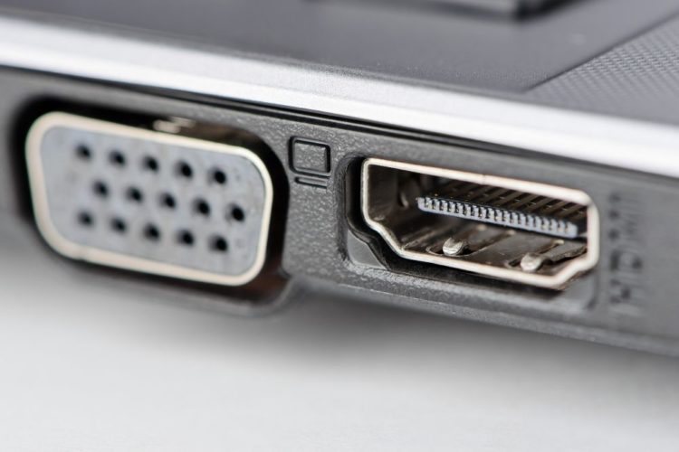 HDMI and DisplayPort on gray laptop