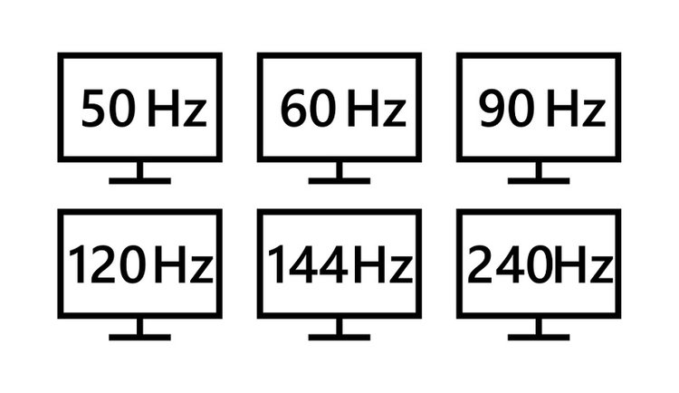 monitor refresh rate icons. 50, 60, 90, 120, 144, 240 hz, screen icon vector illustration. refresh rate icon. derived unit of frequency. Hertz icon.