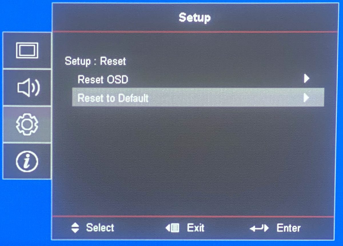 Reset to Default on the Optoma projector