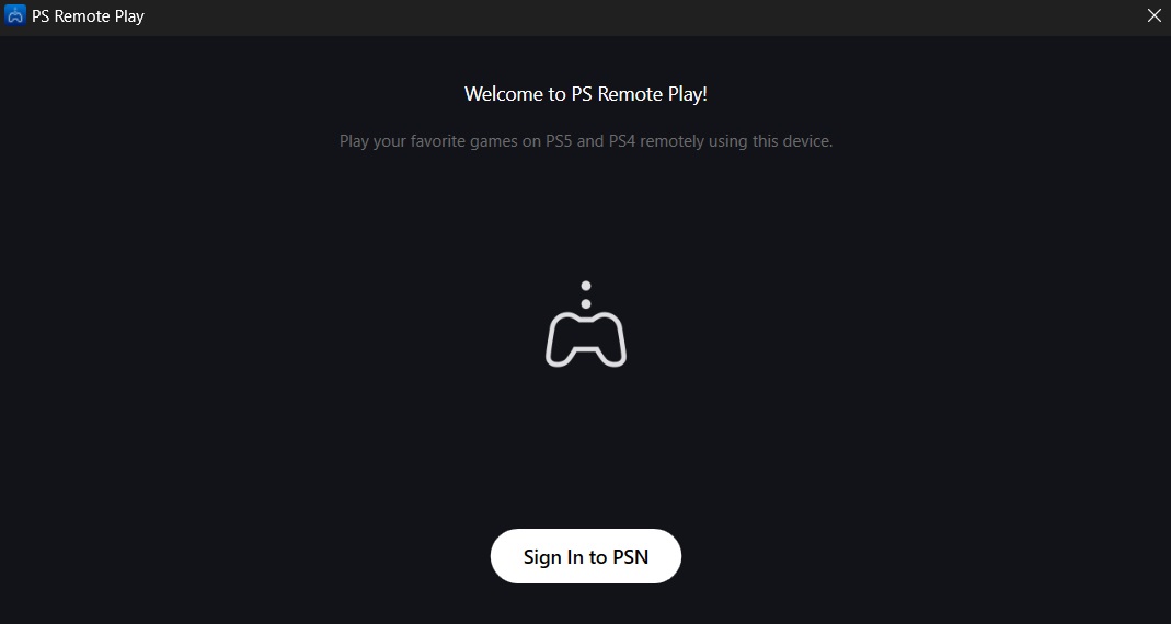 The PlayStation remote play app with the sign in button