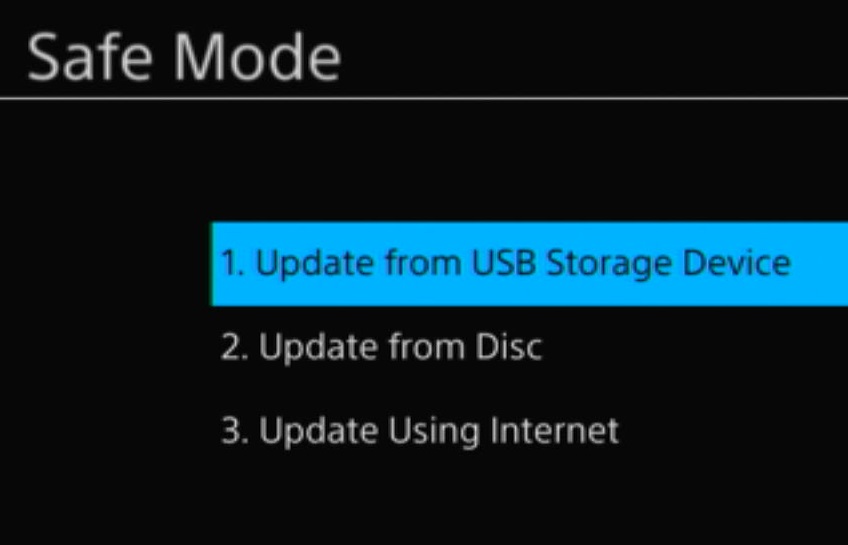 The option update firmware via USB storage from the Safe mode on a PS4 console