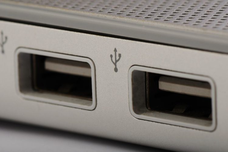 USB ports on a white device