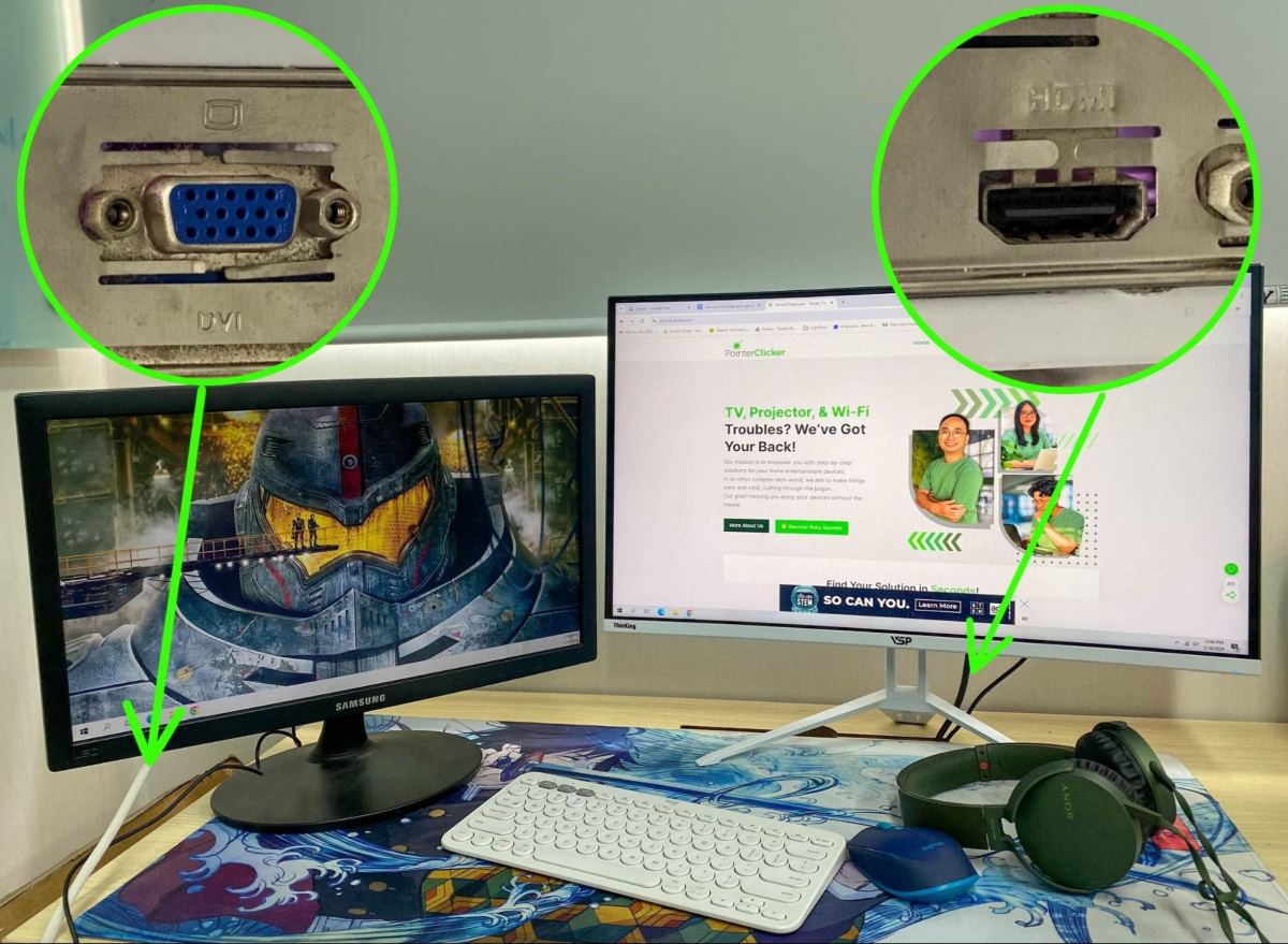 a dual monitor setup using HDMI and VGA connections