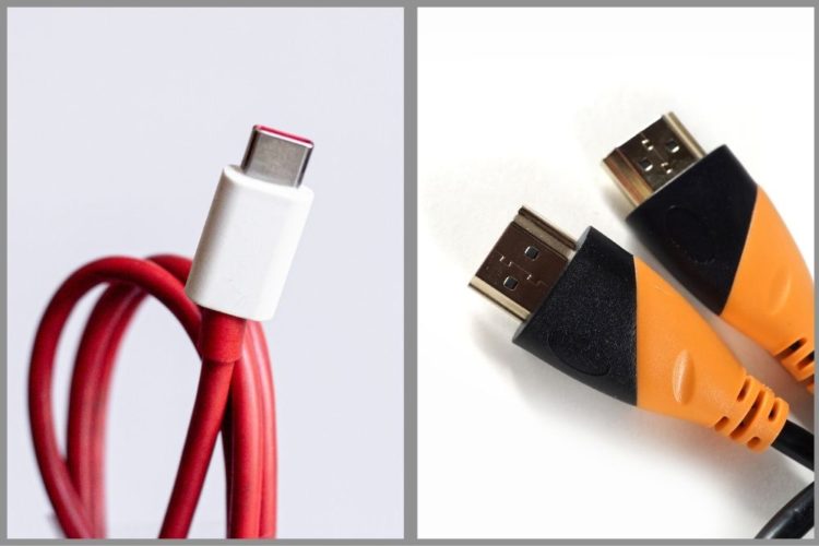 an USB-C cable and HDMI cables