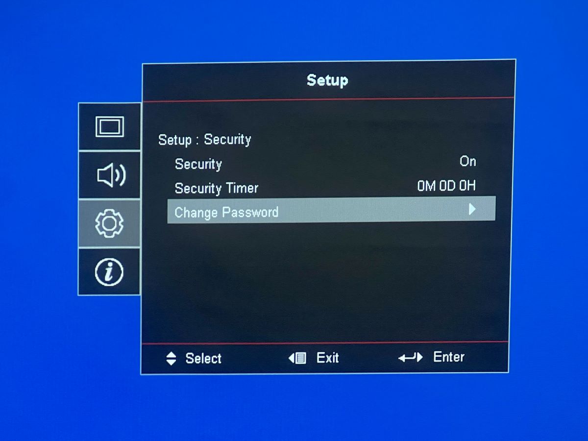 change security password option on an optoma projector