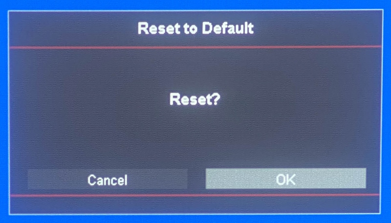 confirm screen to Reset to Default option in Optoma projector