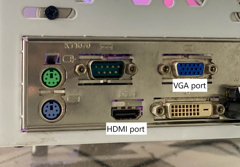 labeling HDMI and VGA ports on the PC case