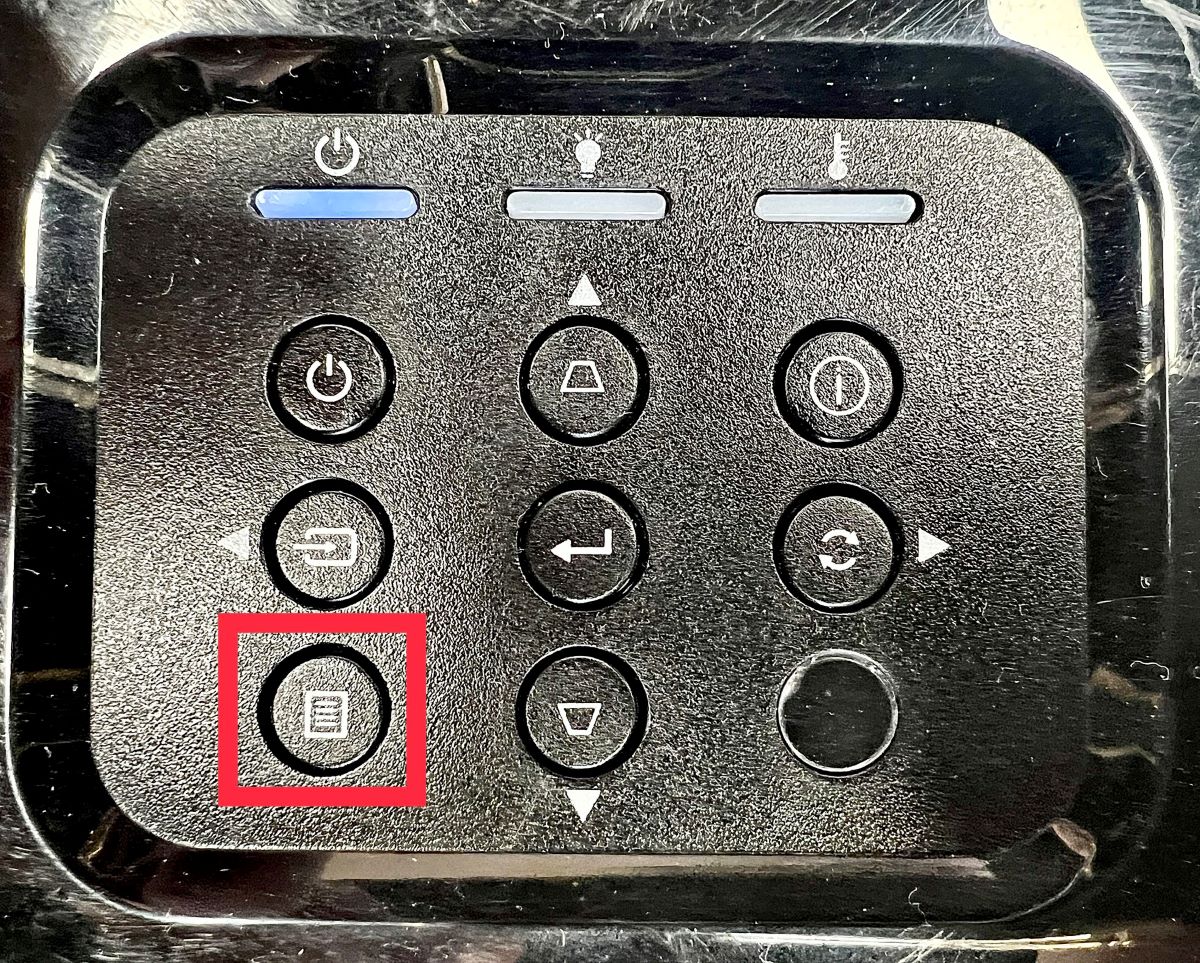 menu button on an optoma projector panel is highlighted