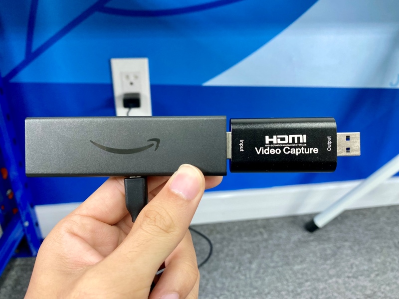 plugging Fire Stick's HDMI out port into Video Capture card's HDMI in port